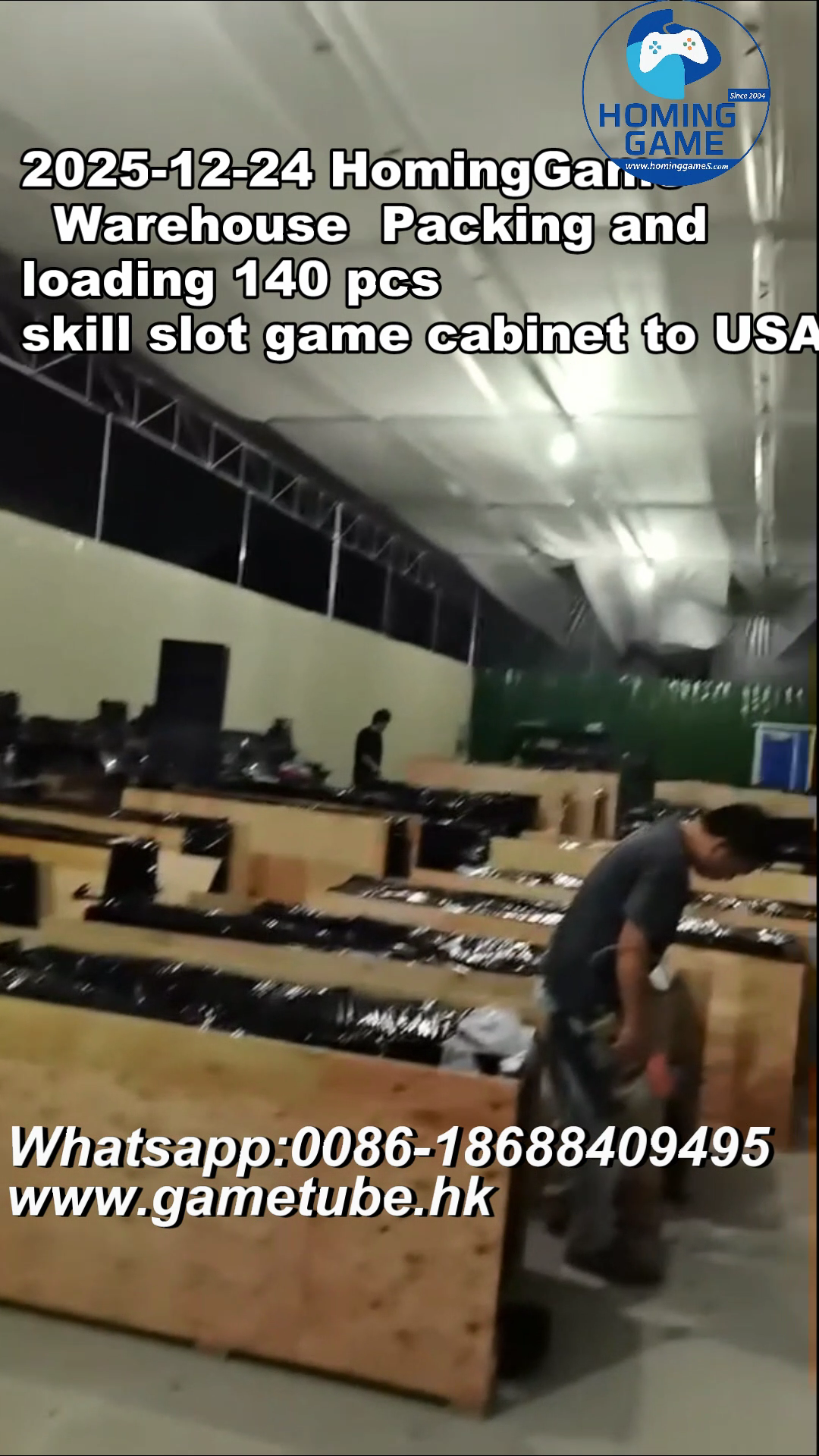 HomingGame Factory Successfully Packed & Loaded 140 PCS Skill Slot Game Cabinets for USA