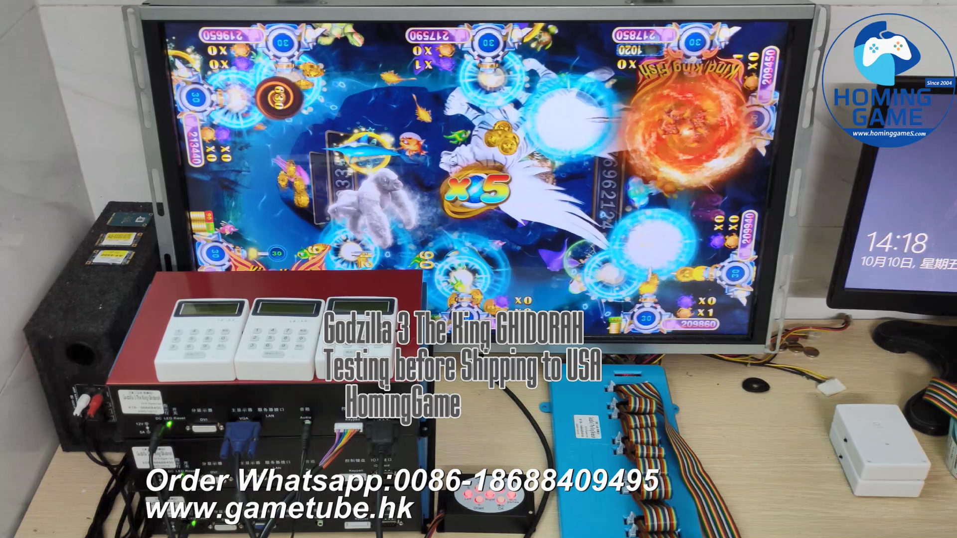 Ocean king 3 Plus Godzilla 3 the King Ghidorah Fishing Game motherboard kits testing before DHL shipping to USA by HomingGame 