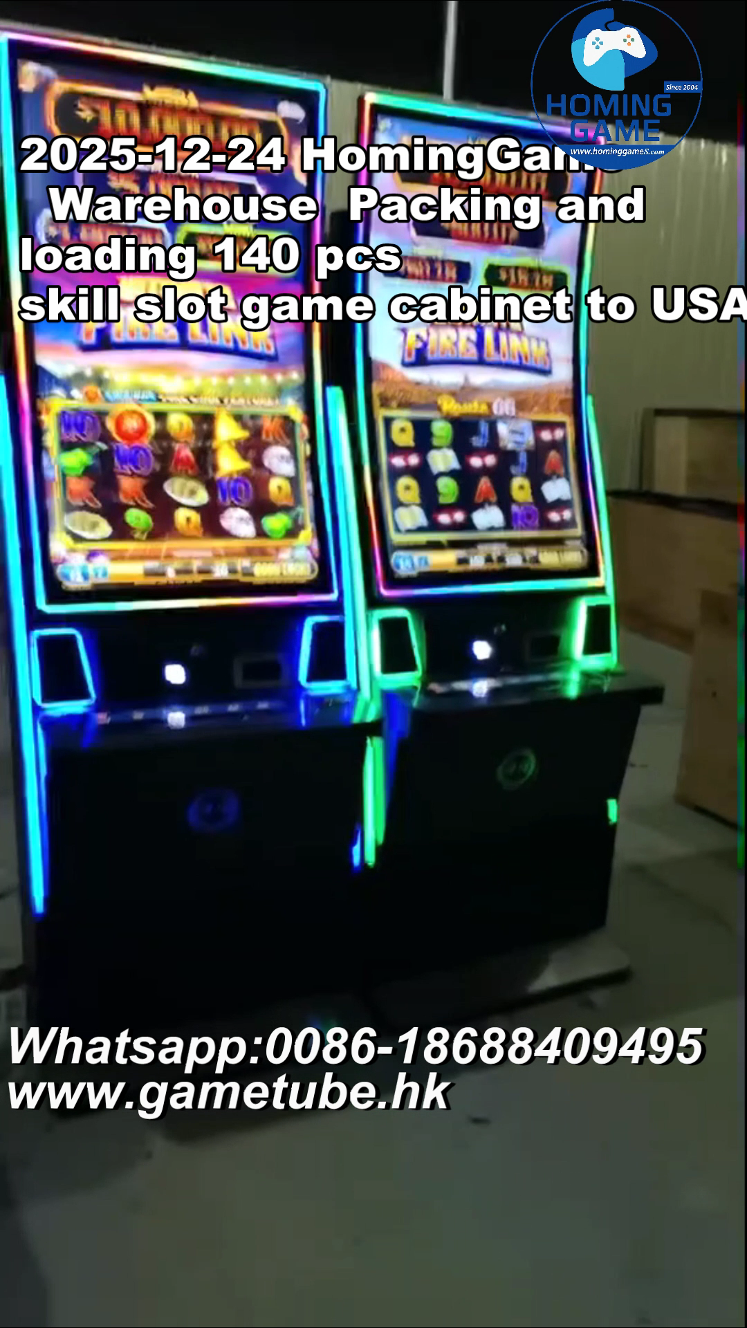 HomingGame Factory Successfully Packed & Loaded 140 PCS Skill Slot Game Cabinets for USA