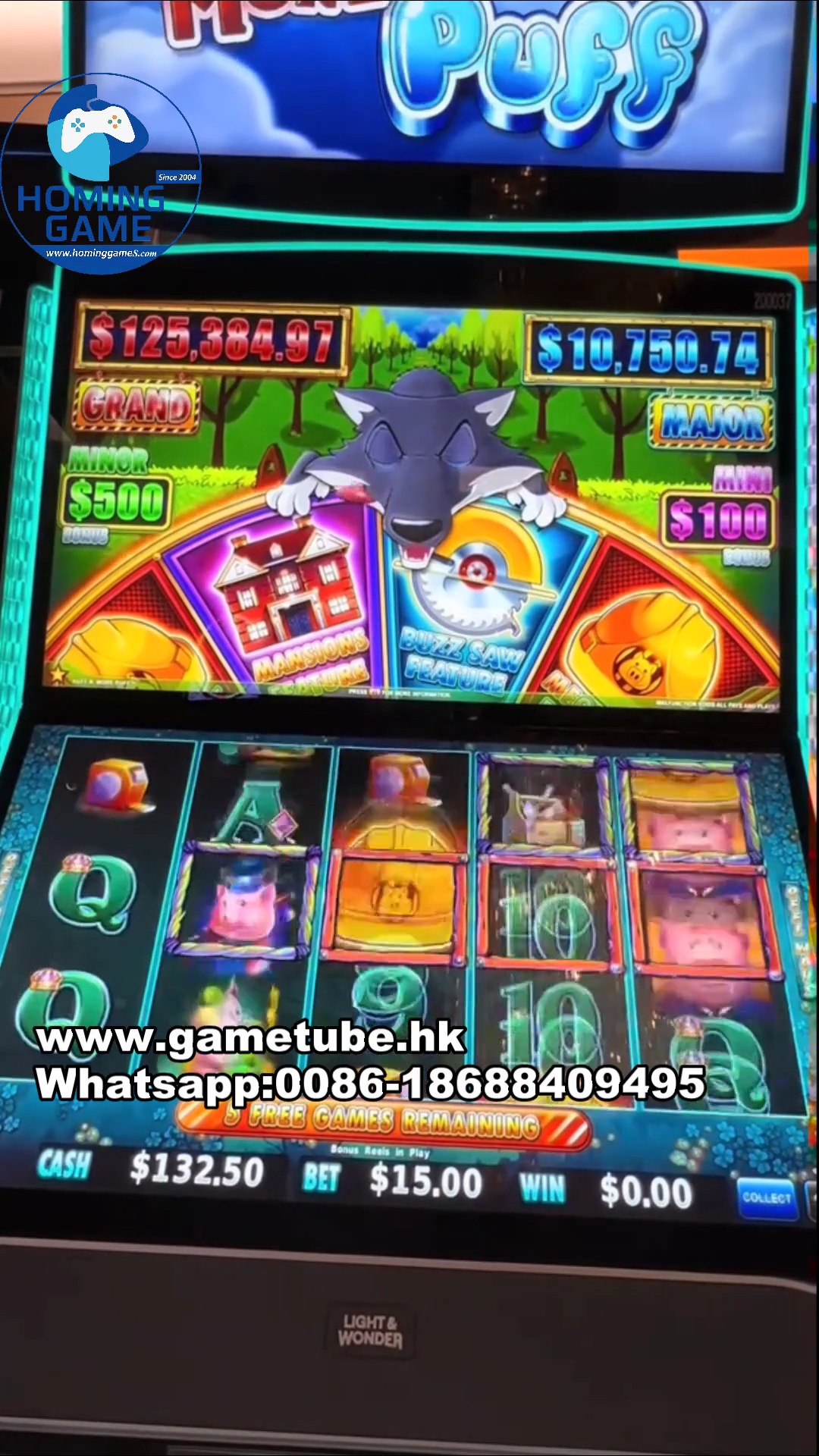 Factory Price Hard Hat Edition Huff n Puff Slot Machine – Deluxe 43" 4K Curved Touch Screen Skill Game Cabinet for Sale – HomingGame High Profit Amusement Equipment