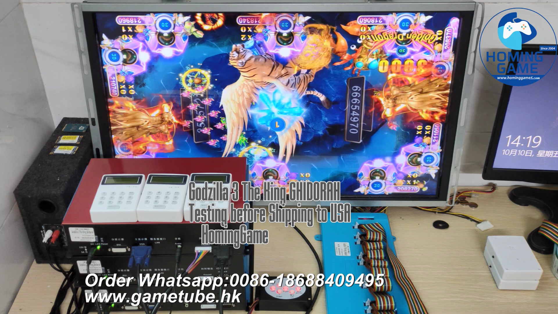 Ocean king 3 Plus Godzilla 3 the King Ghidorah Fishing Game motherboard kits testing before DHL shipping to USA by HomingGame 