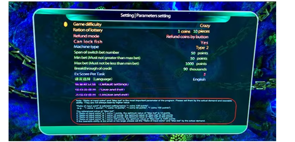 fishing game machine setting