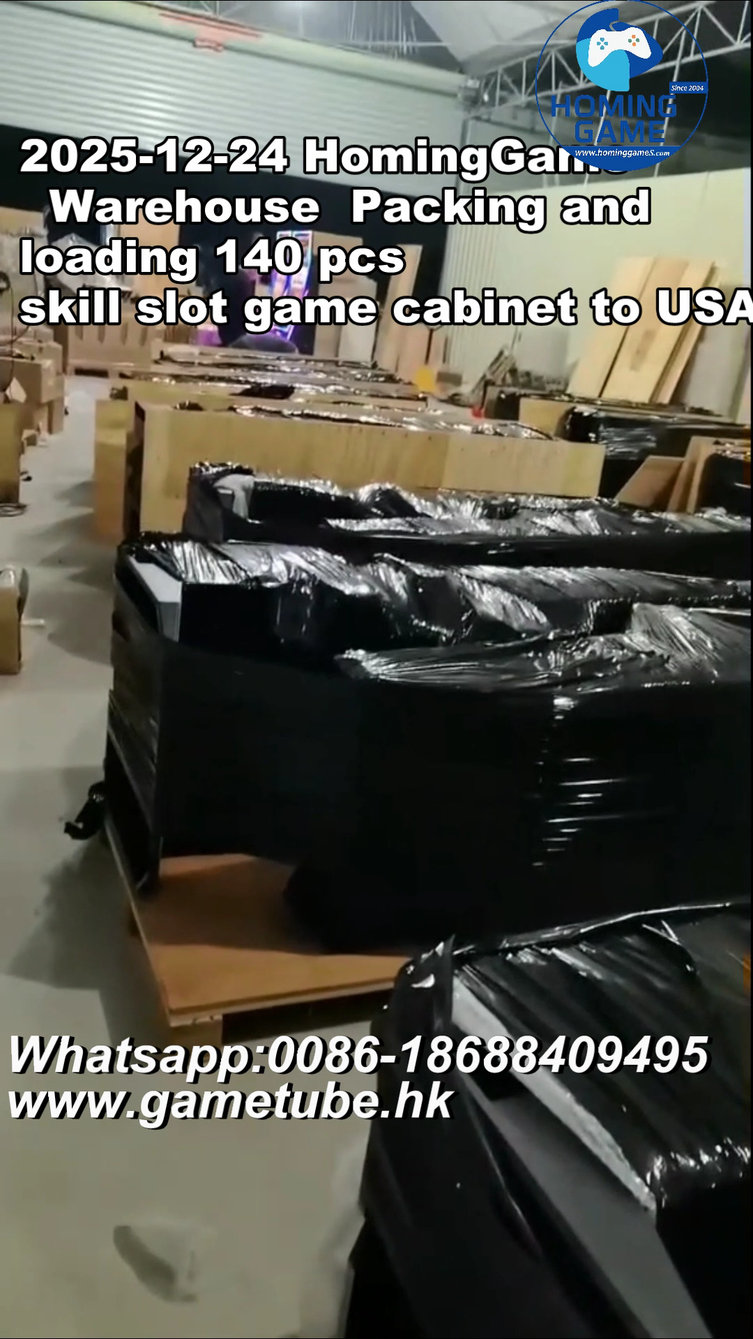 HomingGame Factory Successfully Packed & Loaded 140 PCS Skill Slot Game Cabinets for USA