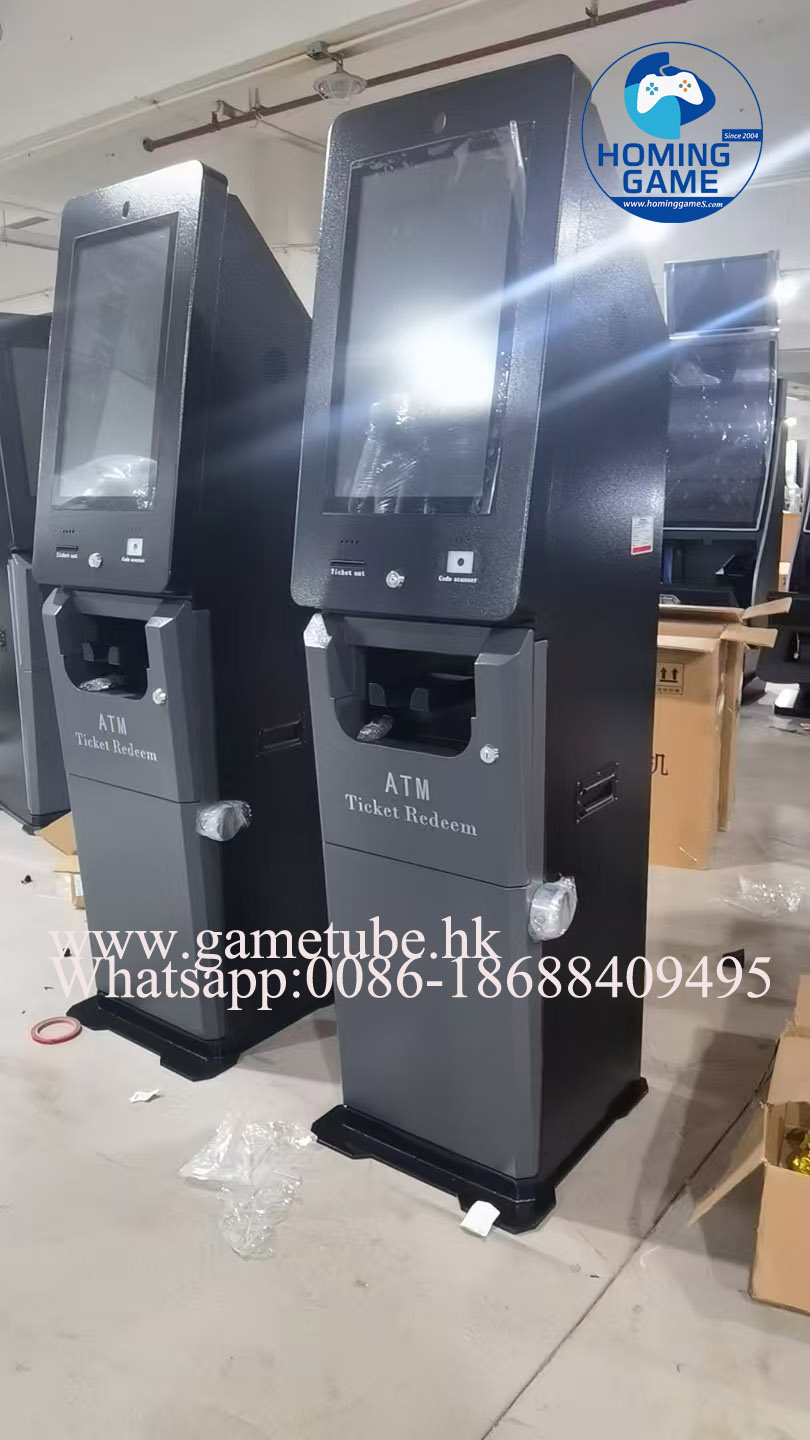 HomingGame Factory Ticket Redemption Terminal & Cashier Kiosk - Automated Arcade Ticket Eater & Cash Payout Machine with QR Scanner for FEC, Game Center, and Casino Management