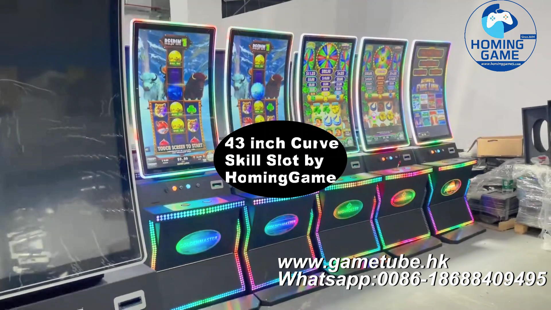 HomingGame Luxury 43 Inch Curved Slot Table Game Machine – Professional 43" & 32" Skill Slot Table Cabinet – USA Standard Skill Game Machine Factory – High-Profit Nudge/Skill Slot Hardware with Thermal Printer & Bill Acceptor