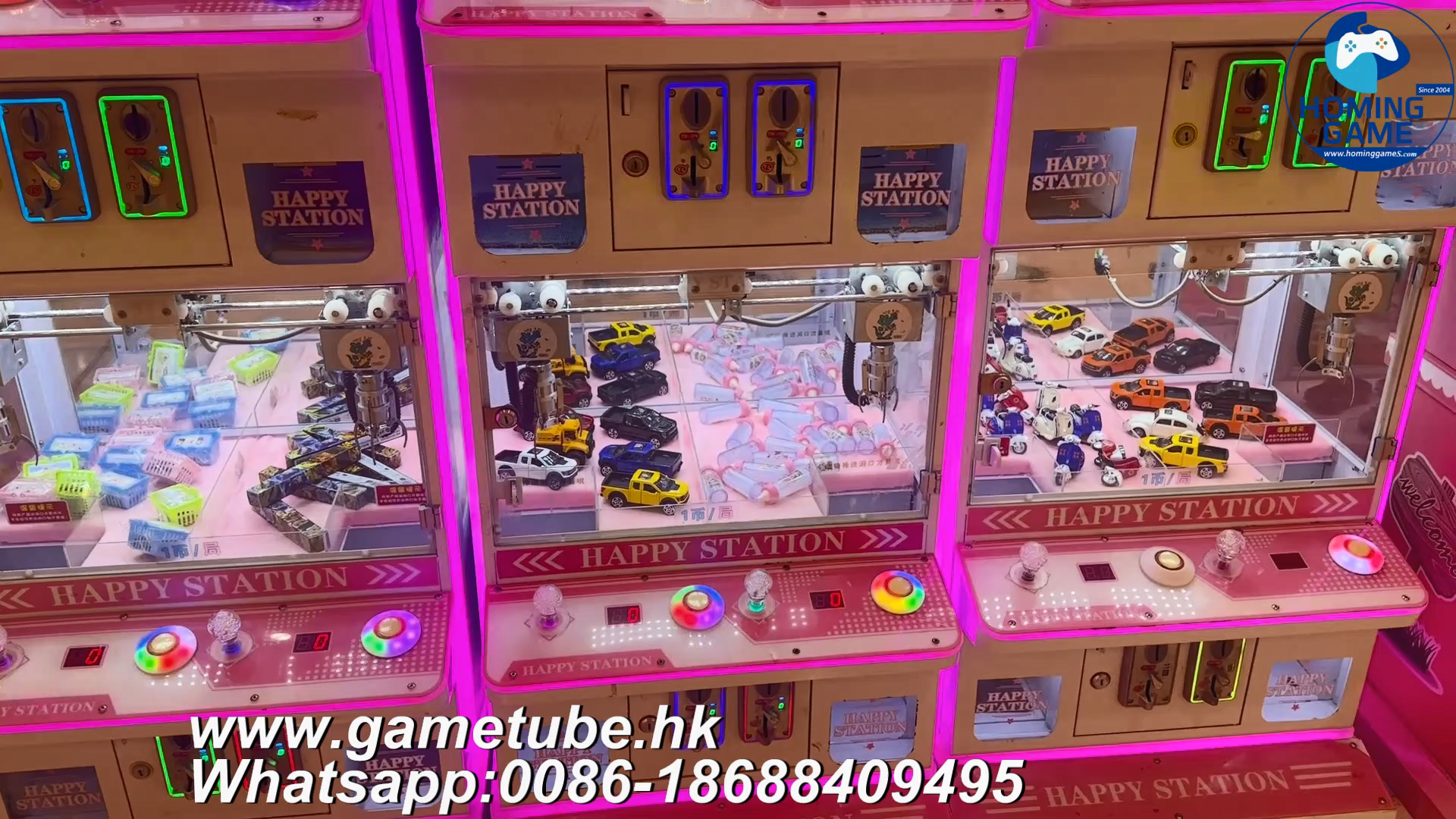 Happy Station 4 Player Mini Crane Claw Machine | Skill Prize Toy Catcher Game | HomingGame Factory Direct Supply