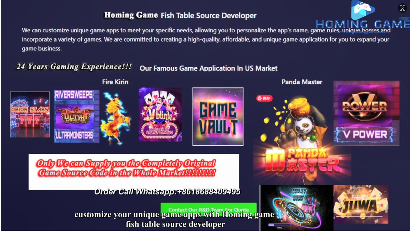 Customize Your Unique Game Apps with Homing Game Fish Table Source Developer#firekirin#gamevault#sweepstake#onlineGaming(Order Online Call whatsapp:+8618688409495)