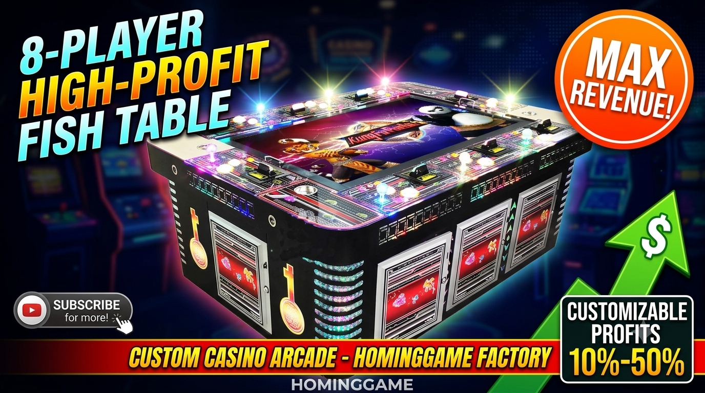HomingGame High-Profit 8-Player Kung Fu Panda 3 Fish Game Table | 55-Inch LCD Custom Casino Shooting Arcade Game Machine Cabinet | Genuine IGS/Ocean King Compatible Software & Fish Hunter Board Kit
