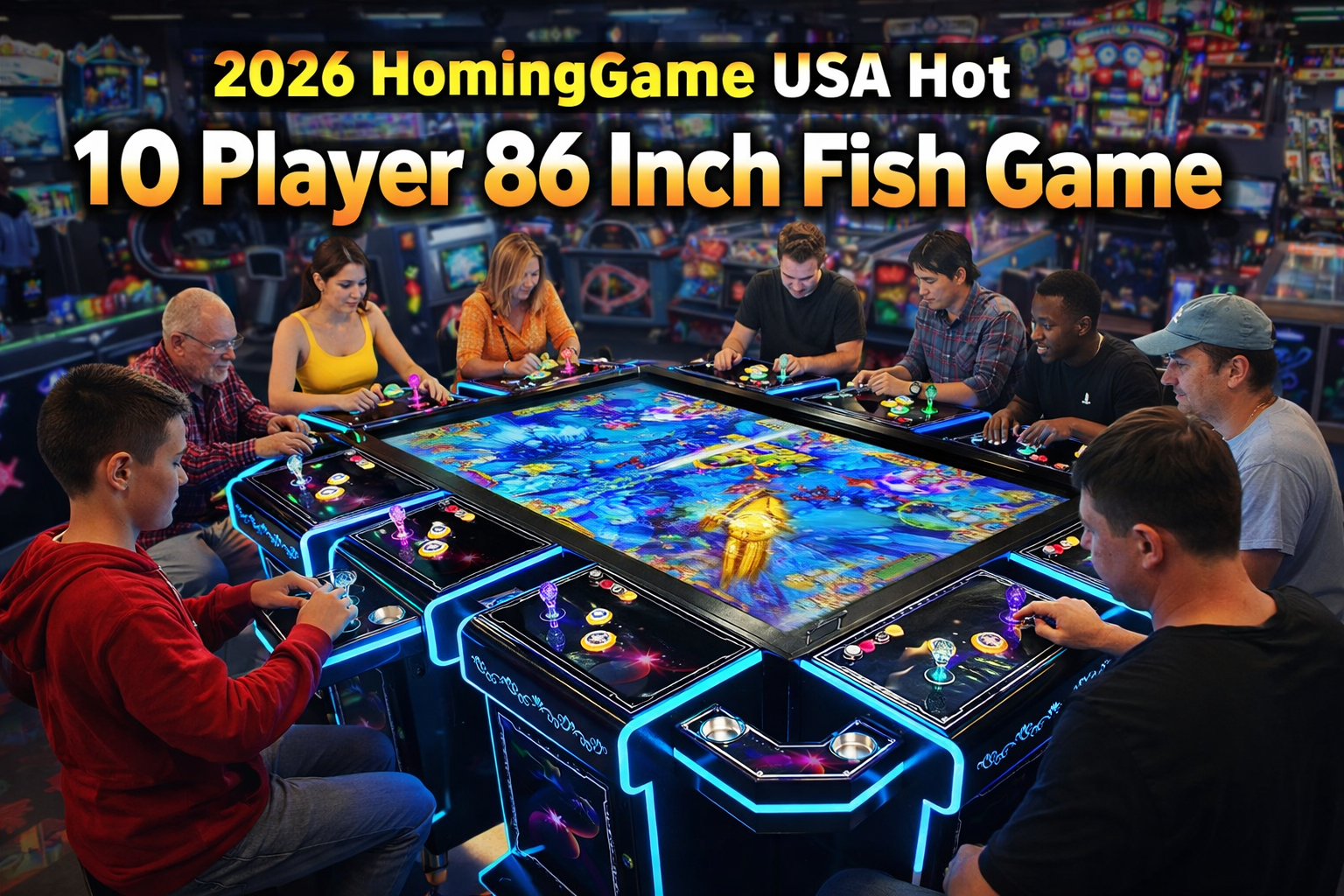 Hominggame Factory 10 Player 86 Inch Fishing Game Machine 4K Resolution Fish Hunter Arcade Table for Gaming Center