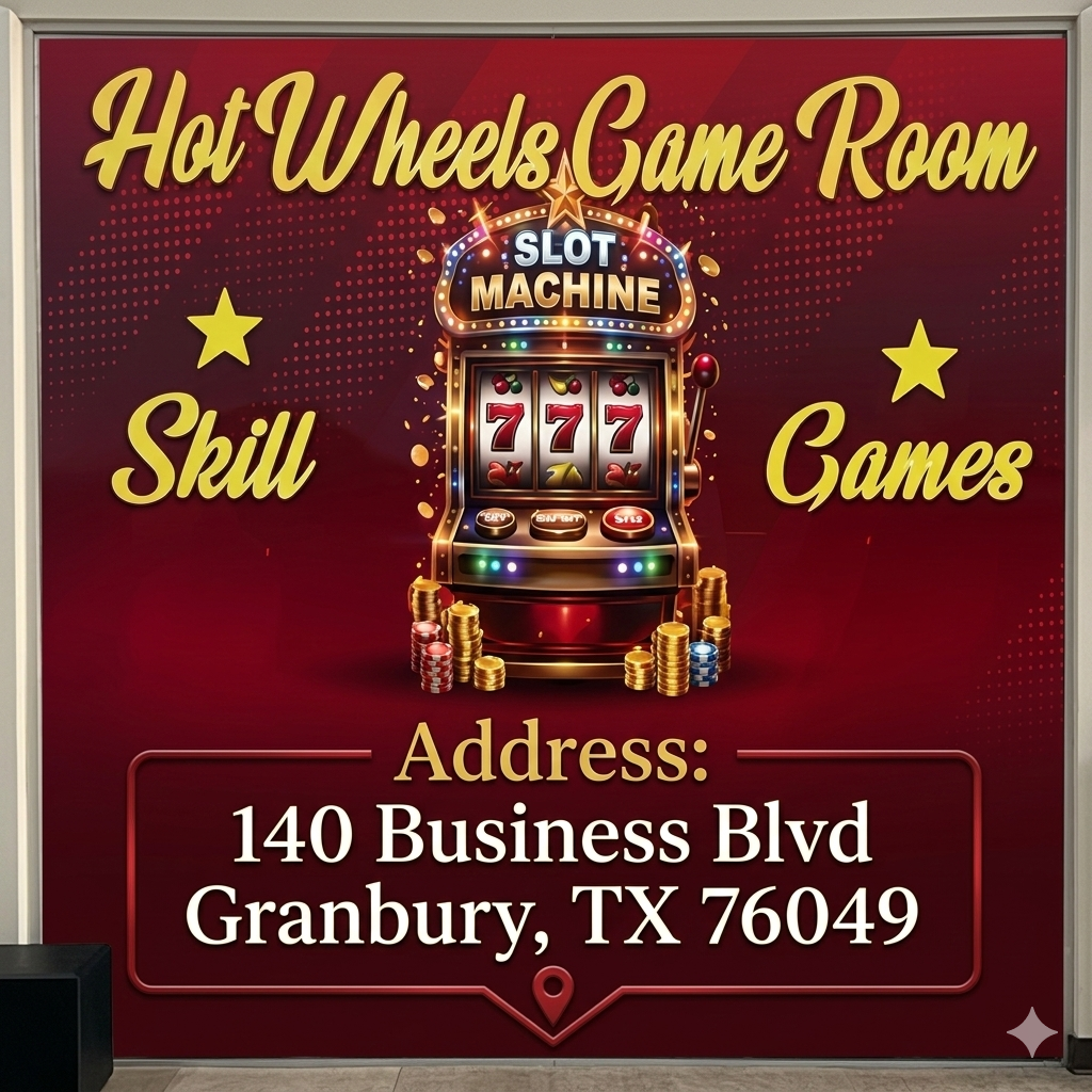 NEW OPENING: Granbury’s Hottest Gaming Destination is HERE!-HOT WHEELS GAME ROOM- All Skill Brand New 43 Inch Vertical Slot Table Game Machine