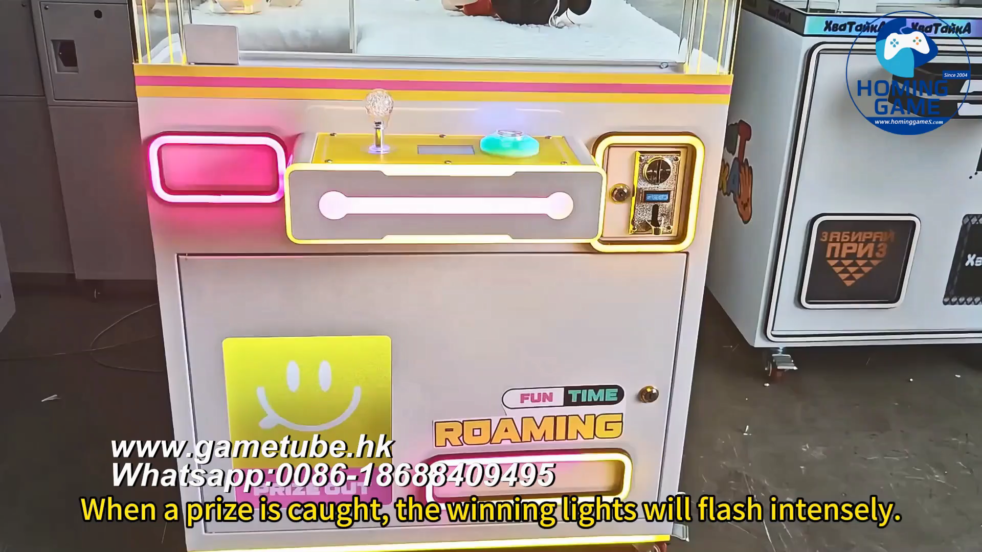 HomingGame 2026 Popular Fun Time 32″ Big Claw Prize Crane Machine | Commercial Arcade Claw Crane | LED Lights | Coin/Bill/Card Payment