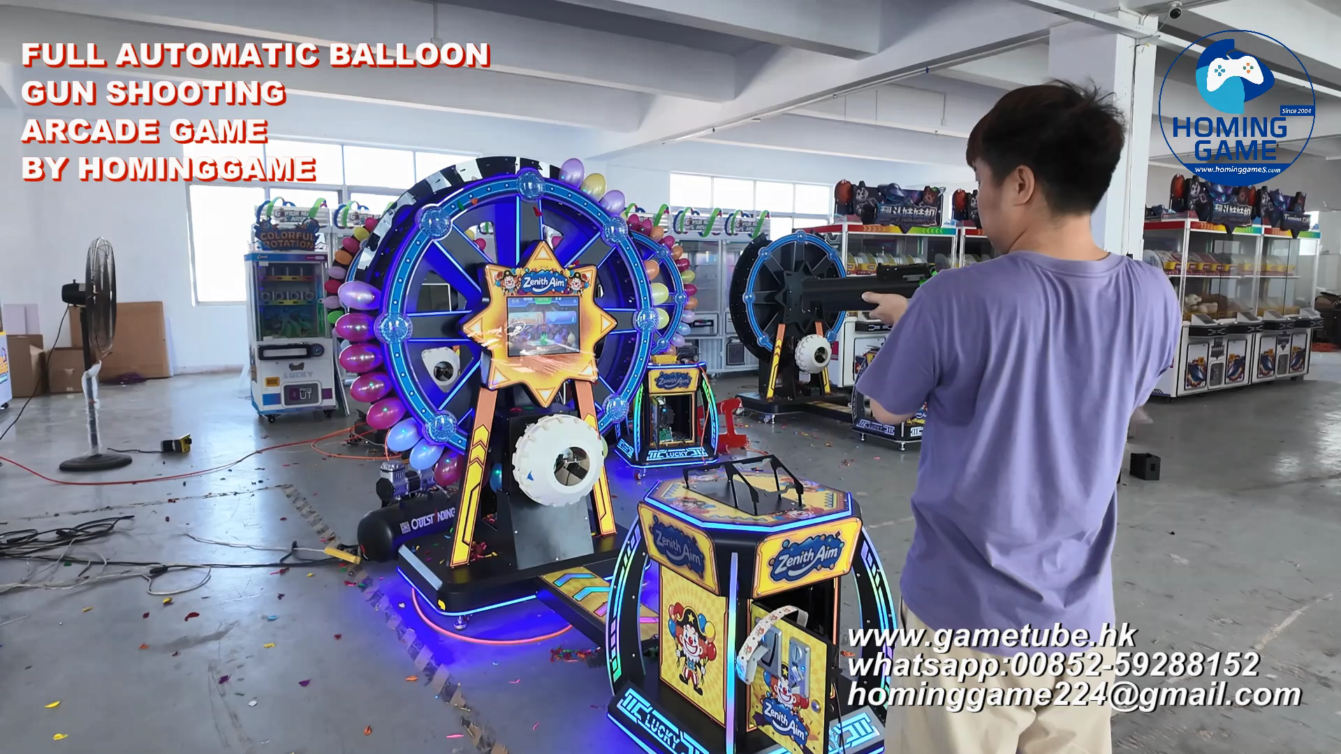 HomingGame Full Automatic Balloon Gun Shooting Arcade Game Machine Coin Operated Laser Target Shooting Ticket Redemption Cabinet for Kids Game Center