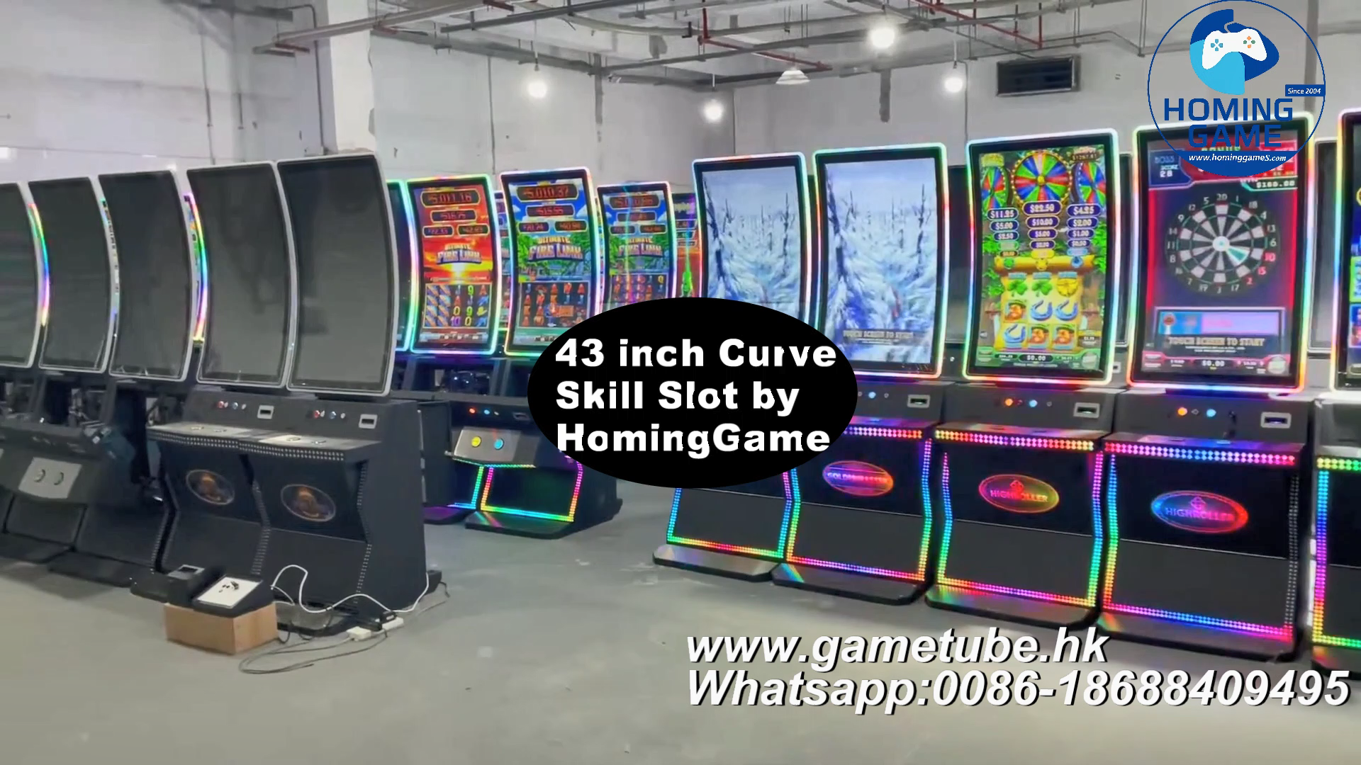 HomingGame Luxury 43 Inch Curved Slot Table Game Machine – Professional 43" & 32" Skill Slot Table Cabinet – USA Standard Skill Game Machine Factory – High-Profit Nudge/Skill Slot Hardware with Thermal Printer & Bill Acceptor