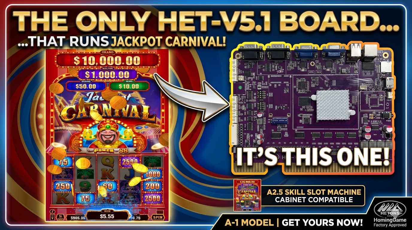Jackpot Carnival 3-in-1 Skill Game Board | HET Vertical Slot Machine Motherboard | High-Performance Arcade PCB by HomingGame Factory