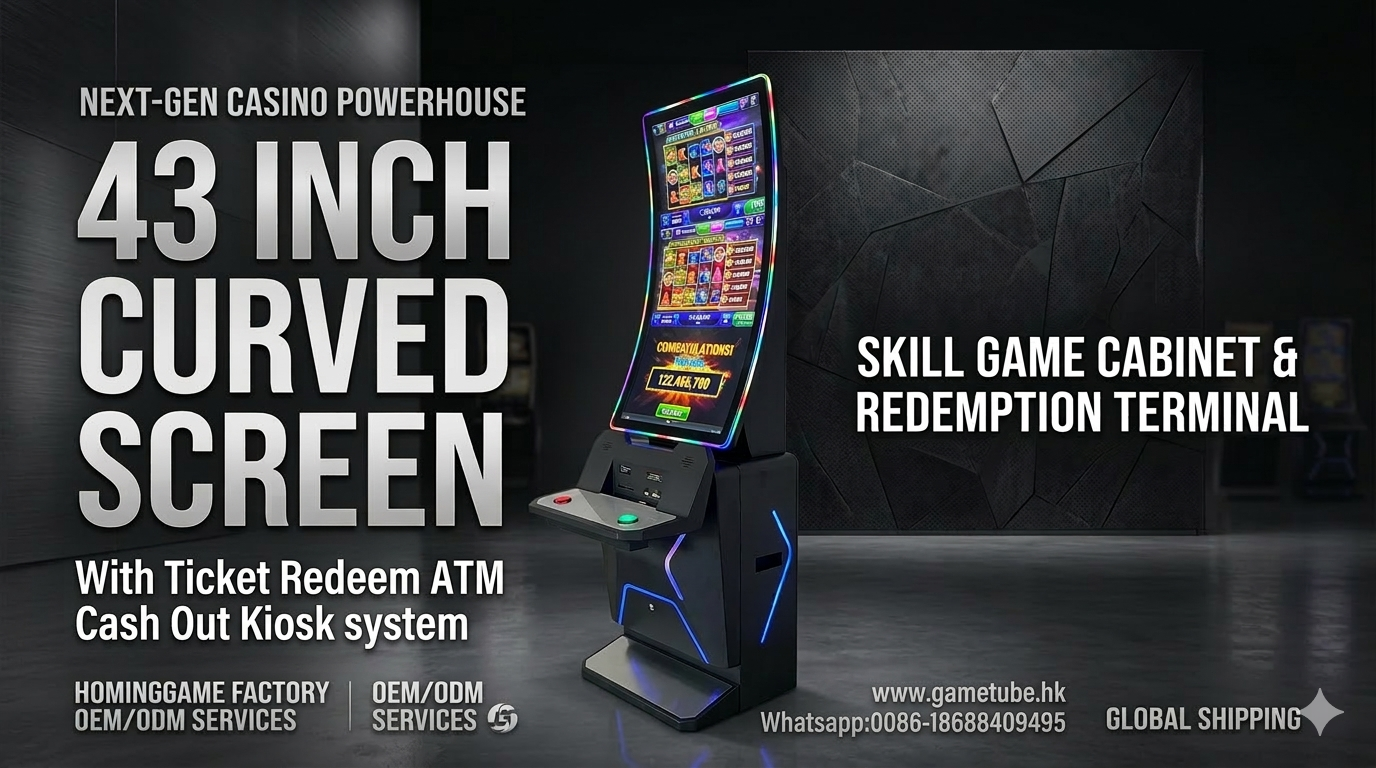 2026 HomingGame High-Security Ticket Redeem ATM Cash Out Kiosk ATM – 43 Inch Curve Slot Game Cabinet for Skill Gaming