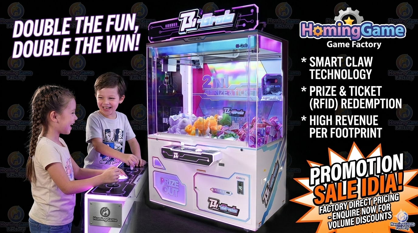  HomingGame Bi-Grab Double Player Crane Machine - High-Profit RFID Toy Catcher Prize Game Machine
